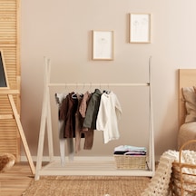 Montessori Ahşap Açık Giysi Dolabı Çocuk Elbise Askılığı Ahşap