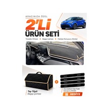Toyota Chr 2016-2022 Uyumlu Torpido Örtüsü + Tay Tüyü Bagaj Çantası + Sticker Seti - Siyah Bej