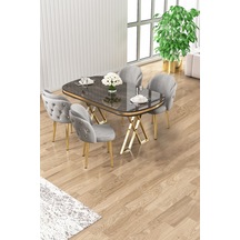 Canisa Zae Serisi 90x168 Lak Panel Antrasit Ironi Gold Ayak Masa Takımı 4 Gri Sandalye Antrasit İroni Masa Gri Sandalye Ayaklar Gold