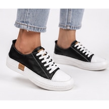 N Napa Shoe Np.8260.siyah Deri Sneaker Napa Shoe Kadın Hakiki Deri Comfort Sneaker Siyah/beyaz