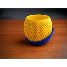 3d Baskı Küre Saksı - Kafes Dokulu İki Parçalı Dekoratif Saksı - Sarı-mavi Çok Renkli