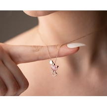 925 Ayar Papatya Ay Taşı Osimhen Maske Kedili Kolye Rose,gold,rodaj Gümüş