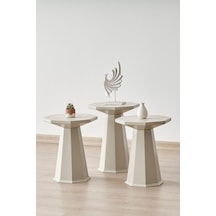 Elegance 3'lü Sehpa, Yan Sehpa, Zigon Sehpa - Kumtaşı & Traverten Rengi Tabla Kumtaşı & Traverten Rengi Tabla