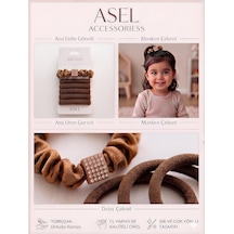 5'li Set Parlak Taş Detaylı Saten Scrunchie Ve Yumuşak Kumaş Kadın Lastik Saç Tokası - 4 Farklı Seçenek Kahverengi