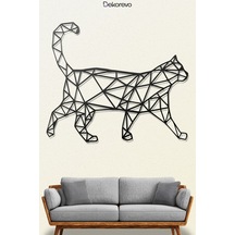 Geometrik Kedi Metal Duvar Tablosu - Metal Duvar Sanatı - Siyah - 40 X 50 Cm