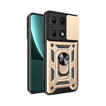 Xiaomi Poco M6 Pro 4g Uyumlu Kılıf Pars Lens Yüzüklü Silikon - Gold