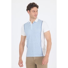Kısa Kol Baskılı Jakarlı Polo Yaka Cepsiz Slim Fit Tişört 1011250122 Koyu Mavi