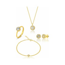 Zanaatsilver 925 Ayar Gümüş 14k Altın Kaplamalı Elmas Montürlü 4'li Set & Takı Zanaatsilver 925 Ayar Gümüş 14k Altın Kaplamalı Elmas Montürlü 4'li Set & Takı