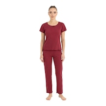 Seamlife Kadın %100 Pamuk Kalp Desenli Kısa Kollu Pijama Takımı 466542 Bordo