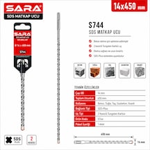 Sara S744 Sds Plus Matkap Ucu 14 X 450 Mm, 2 Kesicili Tungsten Karbür Uçlu