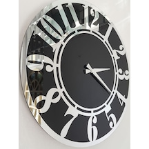 Ayna Denizi Silver Latin Black Model Gümüş Siyah Renk 50 CM Dekoratif Aynalı Duvar Saati Gümüş - Siyah