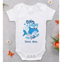 Bitmeyenkartus Bk Kids Isimli Baby Shark Tasarımlı Bebek Body Zıbın - Model 1 Beyaz