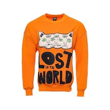Wessi Oranj Baskılı Desenli Bisiklet Yaka Sweatshirt Turuncu