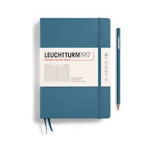Leuchtturm1917 Not Defteri Orta Boy A5 , Sert Kapak, 251 Numaralandırılmış Sayfa, Çizgili, Taş Mavisi Mavi