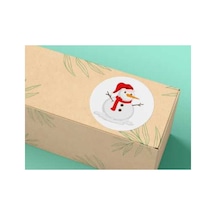 Kırmızı Şapkalı Kardan Adam Etiketi Sevimli Yuvarlak Mat Çıkartma Round Sticker 4 Cm 20 Adet Çok Renkli