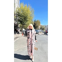 Siyah Çizgi Desenli Elbiseli Hırka Takım Pudra Siyah Siyah