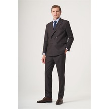 İmza Kahverengi-bej Kırlangıç Yaka Çizgili Kruvaze 6 Drop Slim Fit Tam Astar Esnek Takım Elbise 1001260284 Kahverengi - Bej