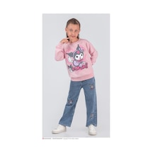 Kız Çocuk Krakter Desenli Sweatshirt - Jean Pantolon 2'li Takım - 2039 Pembe