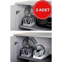 2 Adet Tencere Kapağı Organizeri - 6 Bölmeli Tencere Kapak Tabak Düzenleyici Organizer Plastik Beyaz Diğer