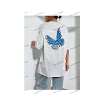 Tarzsokak Kadın Siyah Florıda Baskılı Oversize Penye T-shirt Beyaz
