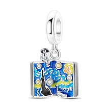 Van Gogh Yıldızlı Gece Ve Rüya Kitabı Sallantılı Charm Gümüş