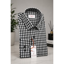 Elitpark Siyah Ekose Uzun Kollu Pamuklu Cepli Rahat Kalıp Premium Erkek Gömlek