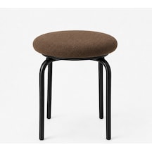 Modern 2'li Yuvarlak Puf Tabure 50 Cm Metal Ayaklı, Kumaş Oturum, Mutfak & Salon İçin Minimal Tabure Kahverengi
