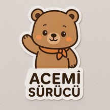 Acemi Sürücü Sevimli Kahverengi Ayı Sticker, Dekoratif Araba Çıkartması, Beyaz Çerçeveli, Vinil Malzeme 1