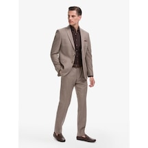 Cacharel Açık Kahverengi Slim Fit Yün Keten Karışımlı Mikro Desen Mono Yaka Takım Elbise Cacharel Açık Kahverengi Slim Fit Yün Keten Karışımlı Mikro Desen Mono Yaka Takım Elbise