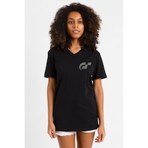 Siyah Kadın V Yaka Tshirt SIYAH