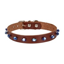 Cattie Boncuklu Deri Kedi Boyun Tasması Xl 1.5x28-32CM Kahverengi
