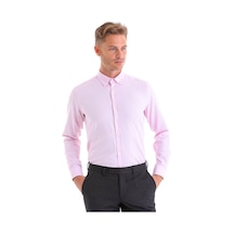 Hatemoğlu Pembe Comfort Fit Uzun Kollu Pamuklu Düz Casual Oxford Gömlek Pembe