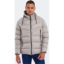 Slazenger HAIFA IN Erkek Kapüşonlu Şişme Taş Gri Mont & Kaban