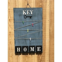 Dekoratif Home Keys Ahşap Resimlik Ve Notluk Saks Mavisi -