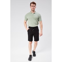 Braccas Erkek Beli Lastikli Bağcıklı Keten Karışımlı Slim Fit Jogger Şort Siyah Siyah
