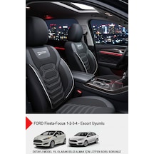 Titanyum Serisi Lüks Keten Oto Koltuk Kılıfı - Ford Focus-fiesta İle Uyumlu Beyaz