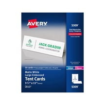Avery Baskılı Büyük Çadır Kartları, Lazer Ve Mürekkep Püskürtmeli Yazıcılar, 50 Kart, 3,5 X 11 5309 , Beyaz