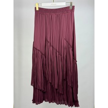 Sentez Sz-5475-bordo Renk Viola Parçalı Kırıştırma Etek Çok Renkli
