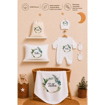 Pia Baby İsme Özel Hastane Çıkışı %100 Pamuk Erkek Bebek Organik Baskılı Tulum Set Keseli Hediyelik 2095tybk0x Krem