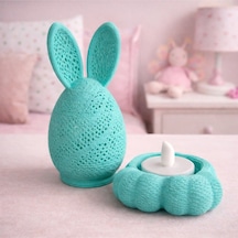 Tavşan Tealight Mumluk Dekoratif Tavşan Obje Renkli Tavşanlar Mum Hediyeli Paskalya Figür Mavi