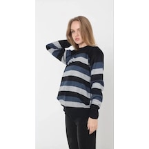 Nnstartshopping Unisex Kalın Çizgili Bisiklet Yaka Triko Kazak - Siyah Siyah