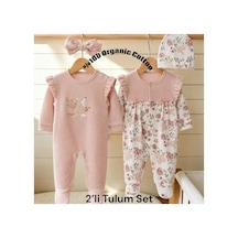 Altıntaş Baby %100 Organik Pamuklu Pudra Garden Flowers Kız Bebek 2'li Tulum Takım Seti Garden Pembe Garden Pembe