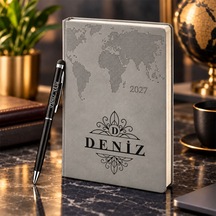 Bk Gift Kişiye Özel 378 Termo Deri Tarihli Ajanda & Siyah Touch Pen Tükenmez Kalem-16 Gri Akdnz-bitmeyencom38514 6502 Bk Gift