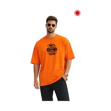 Turuncu Oversize Tişört Unisex %100 Pamuk No Pain No Gain Baskılı Spor Fitness Gym Salaş T-shirt Turuncu