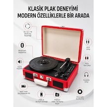 Taşınabilir Bavul Tipi Pikap Bluetooth Özellikli Dahili Hoparlörlü Usb Ve Sd Kart Destekli Kırmızı - Lisinya