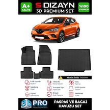 S-dizayn Renault Clio 5 3d Pro Havuzlu Paspas Ve Bagaj Havuzu Seti 2'li Set 2019 Üzeri A+ Kalite