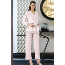 Xses 2180 Kadın Uzun Kolu Hamile Lohusa Pijama Takımı-pudra
