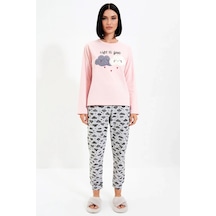 Benerly Kadın Bisiklet Yaka Standart Kol Uzun Kollu Pijama Takımı Kalitel Somon