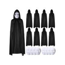 120 - 848 - Cm Siyah Kapüşonlu Pelerin Ve Boyanabilir Karton Maske - Edntrend - 8 Li Set Tüm Yaşlar