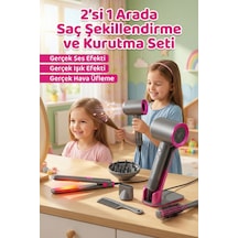 2'si 1 Arada Oyuncak Kuaför Seti - Işıklı Sesli Ve Hava Üfleyen Fön, Düzleştirici Ve Taraklar